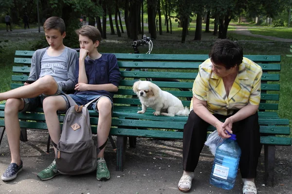 Харьков, Украина - 1 июня 2015 года: Ожидание собаки во время рыбалки — стоковое фото