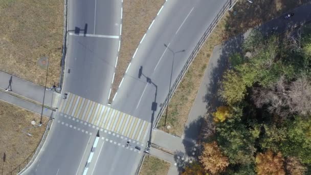 信号で横断歩道上の空中ビュー 歩行者横断歩道 ゼブラ — ストック動画