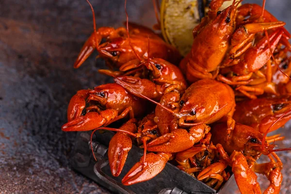 Tumpukan Udang Rebus Yang Lezat Udang Merah Rebus Atau Udang — Stok Foto