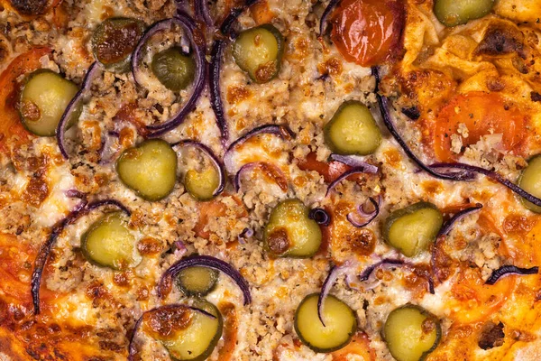 Ovanifrån Läcker Och Krispig Pizza Amerikansk Eller Italiensk Pizza Matlagning — Stockfoto