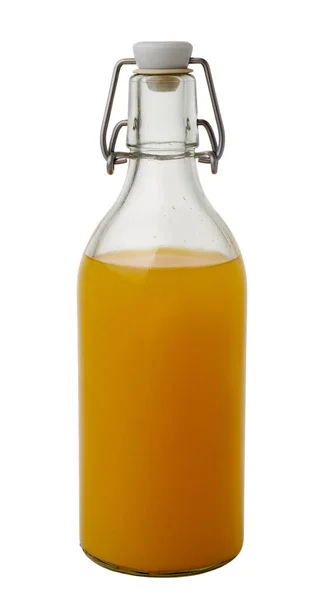 Orangensaft Glasflasche Verschlossen Mit Wiederverwendbarem Verschluss Isoliert Auf Weißem Hintergrund — Stockfoto