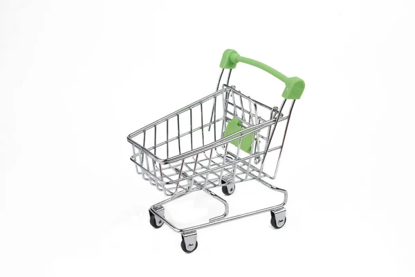 Empty Small Toy Grocery Cart Supermarket Isolated White Background — Stock Photo, Image