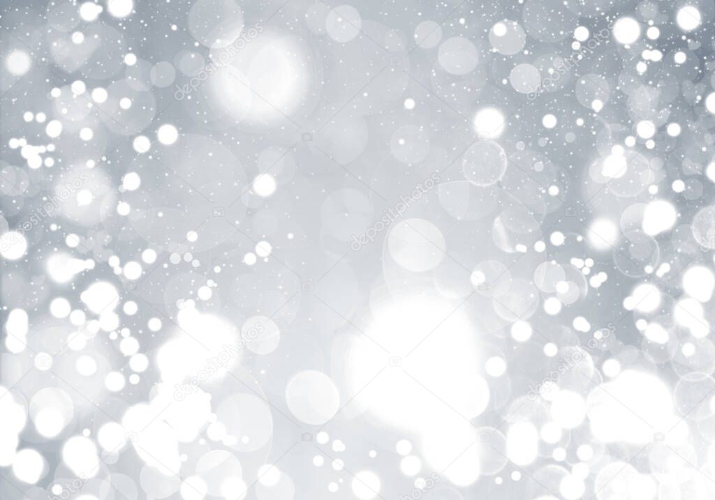 Abstract winter silver bokeh background with defocused circles