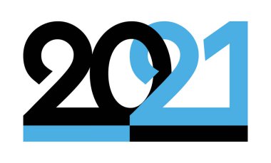 2021 'in logosu. Beyaz arka planda siyah ve mavi sayılar. Vektör illüstrasyonu