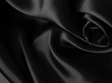 Parlak, siyah, buruşuk kumaş arka plan. Sıvı dalgalı şekil.