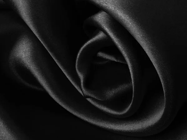 Brilhante Preto Crumpled Tecido Fundo Forma Ondulada Líquida — Fotografia de Stock