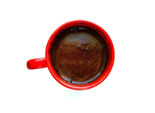 Taza Roja Café Sobre Fondo Blanco Ángulo Visión Superior —  Fotos de Stock