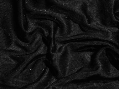 Parlak siyah buruşuk kumaş dokusu. Zarif kumaş arkaplan