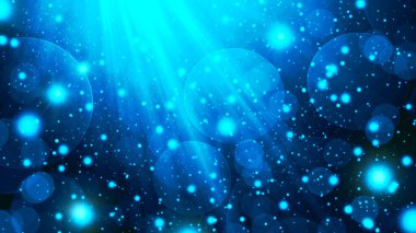 Daireler, ışınlar ve vurgularla mavi soyut eğimli bokeh arkaplanı