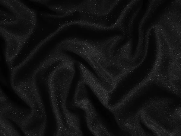 Textura Tecido Preto Brilhante Amassado Fundo Pano Elegante — Fotografia de Stock