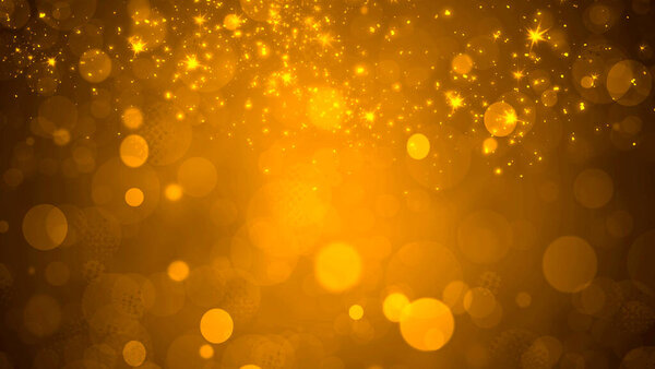 Golden glow gradient bokeh background with circles and sparkles