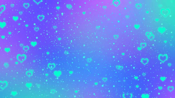 Abstract Blurred Blue Purple Gradient Background Glowing Turquoise Hearts Vivid — Stock Photo, Image