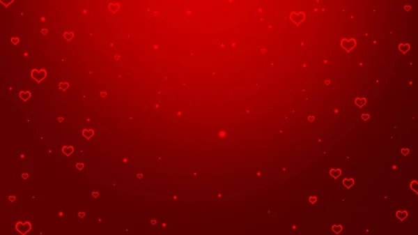 輝く心とスポットと抽象グラデーション赤の背景 鮮やかなバレンタインデーの背景 — ストック写真