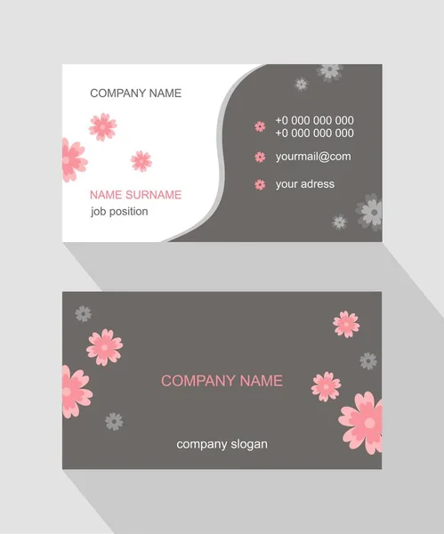 Business Card Pastel Floral Design Pink Gray White Colors Soft — Stock Vector