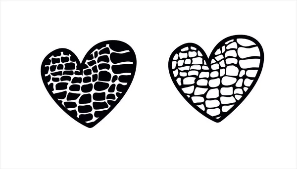 Черный Крокодил Печатает Сердца Животных Белом Фоне Векторная Иллюстрация — стоковый вектор