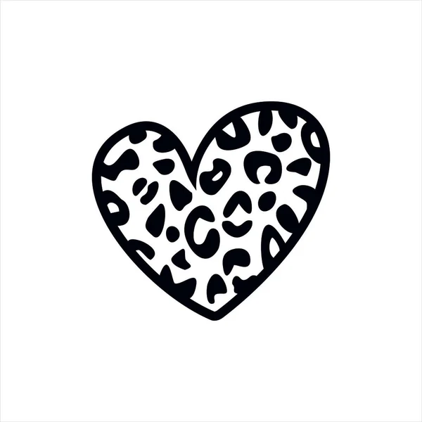 Чорний Леопардовий Амфібійний Друк Серця Білому Тлі Векторні Ілюстрації — стоковий вектор