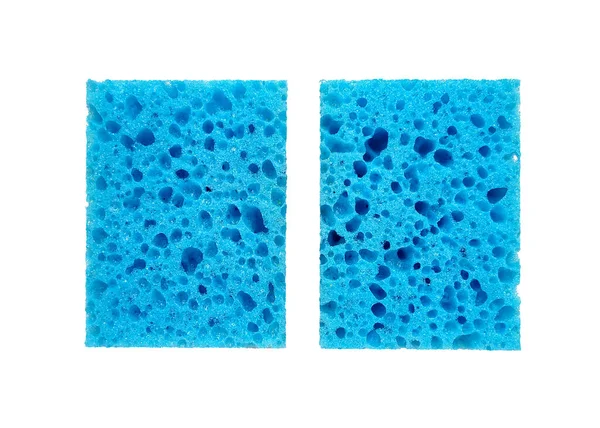 Esponjas Lavado Porosas Rectangulares Azules Vista Superior Aislada Sobre Fondo —  Fotos de Stock