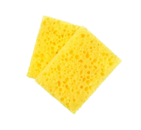白色背景上孤立的黄色长方形多孔洗涤海绵 — 图库照片