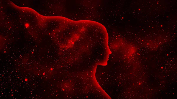 Силуэт Женского Профиля Фоне Красной Звездной Вселенной — стоковое фото