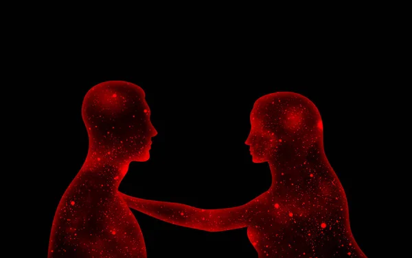 Universo Estrellado Rojo Forma Una Mujer Hombre Sobre Fondo Negro — Foto de Stock