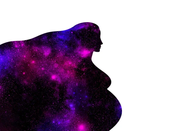 Сияющая Фиолетовая Вселенная Форме Беременной Женщины Белом Фоне — стоковое фото