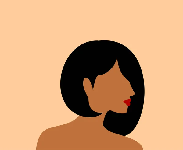 Πλευρική Άποψη Μιας Όμορφης Γυναίκας Μαύρα Μαλλιά Κόκκινα Χείλη Και — Διανυσματικό Αρχείο