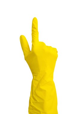 Sarı lastik eldiven, beyaz arka planda izole edilmiş. 