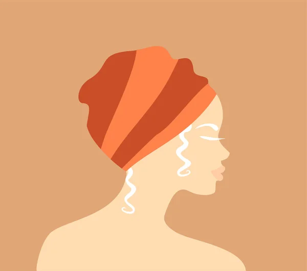 Perfil Uma Bela Mulher Albina Africana Turbante Tradicional Laranja Fundo —  Vetores de Stock