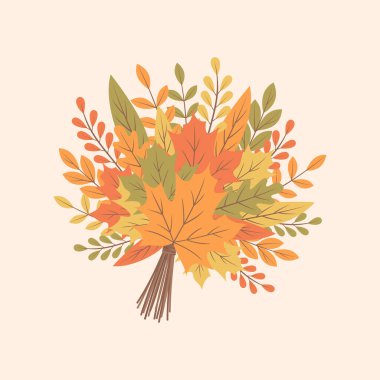 Renkli sonbahar yaprakları buketi, düz vektör çizimi
