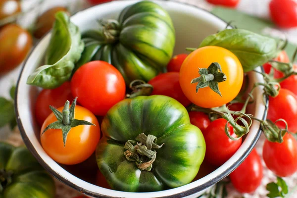 Tomates coloridos en un tazón —  Fotos de Stock