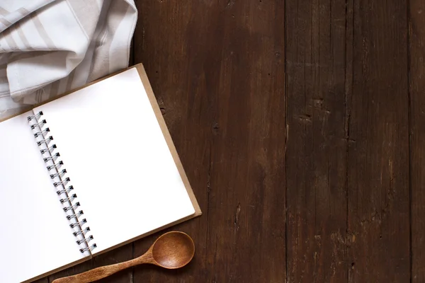 Blank cooking recipe book on a wooden table — Stock Photo, Image