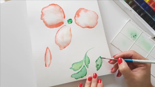 Schilderen bloem met aquarellen close up — Stockvideo