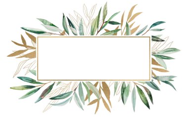 Suluboya Zeytin dalı Altın dikdörtgen çerçeve çizimi