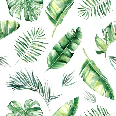 Suluboya tropikal yapraklar pürüzsüz desen çizimi izole