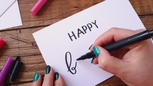 Handschrift Tekst Happy Birthday Papier Kaart — Stockvideo