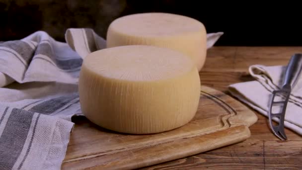 Wheels Fresh Homemade Cheese Wooden Board — Stock Video