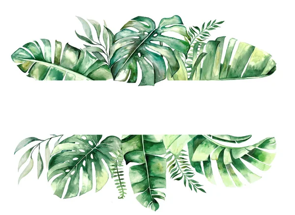 Watercolor tropical leaves geometric frame illustration