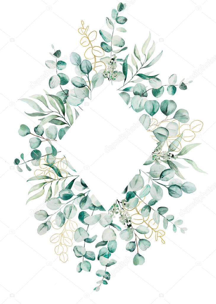 Watercolor eucaliptus leaves frame illustration