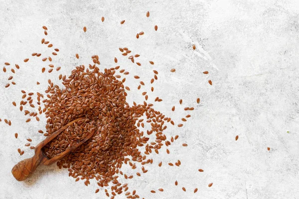 Raw Flax Seeds Wooden Scoop Top View — Stock Photo, Image