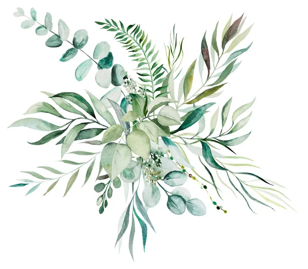 Aquarelle Feuilles Botaniques Bouquet Illustration Isolé — Photo