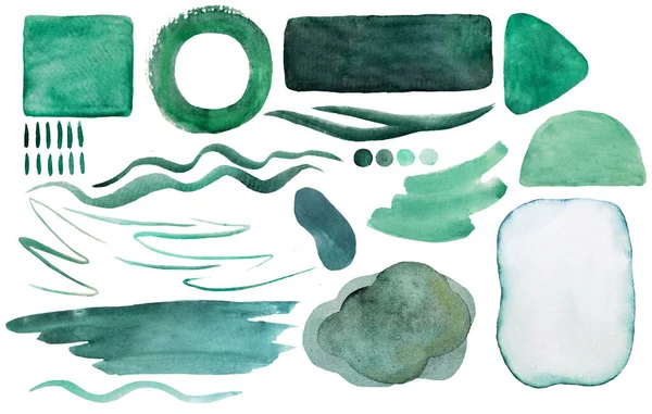 Watercolor Green Painted Abstract Elements Hand Drawn Modern Print Set — Stock Photo, Image