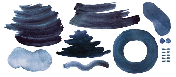 Watercolor Dark Blue Painted Abstract Elements Hand Drawn Modern Print — Stock Photo, Image