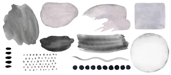 Watercolor Grey Painted Abstract Elements Hand Drawn Modern Print Set — Stock Photo, Image