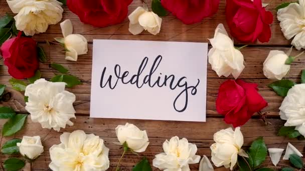 Wedding Card Wooden Table Top View Zoom — Stock Video