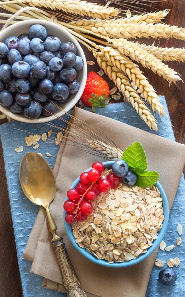 Haferflocken in einer Schüssel mit Beeren — Stockfoto