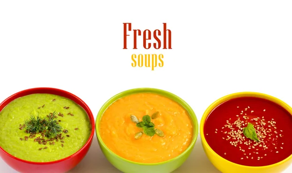 Three fresh soups — Stock Photo, Image