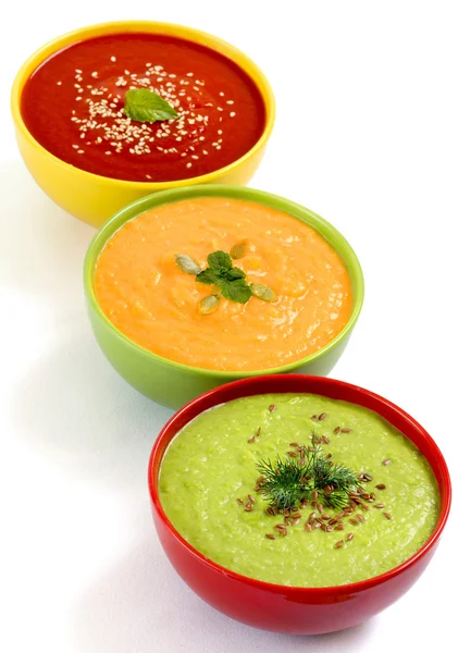 Três sopas frescas — Fotografia de Stock