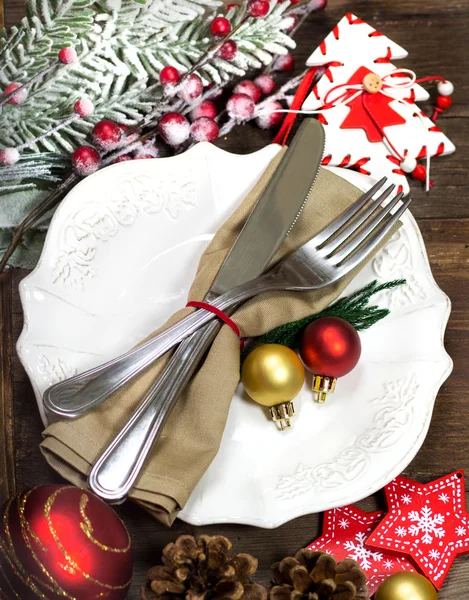 Kerst tafel dekken — Stockfoto