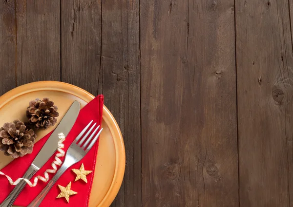 Festive table setting on wood — Stock Photo, Image