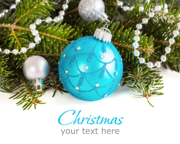 Turquoise and silver Christmas ornaments border — Stock Photo, Image